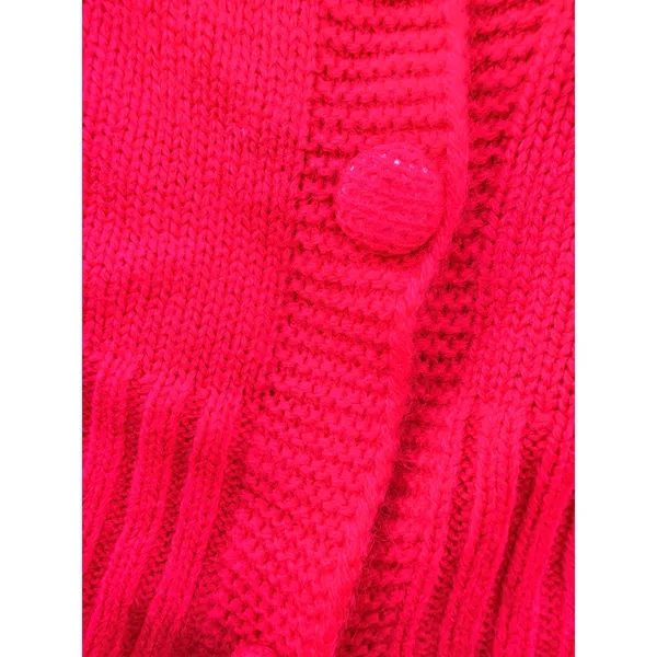 Womens Red Cropped Cardigan V-Neck‎ Button Front Long Sleeve Knit Sweater - Image 2