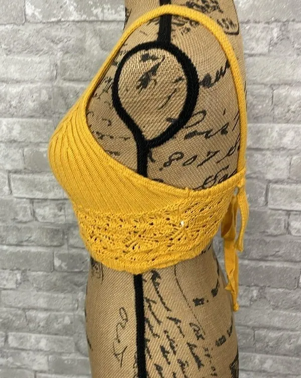 Pool Crochet Knit Crop Top Yellow Size XS - Image 2
