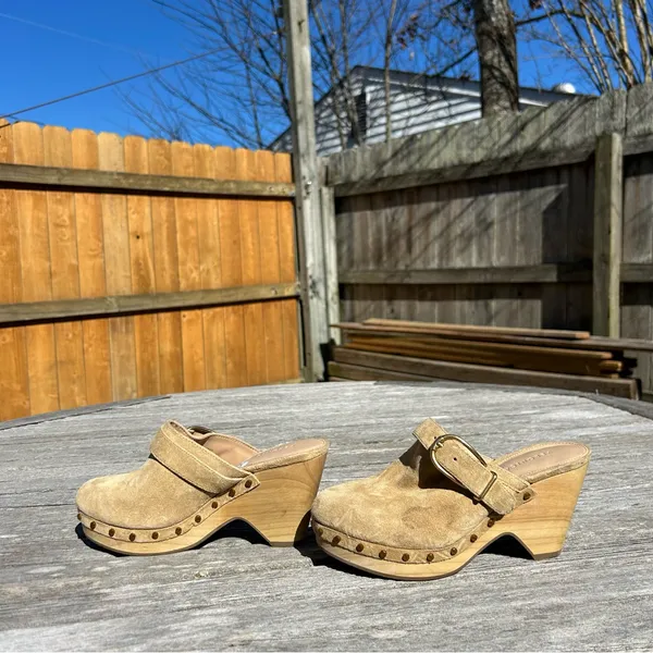 VERONICA BEARD Womens Suede Slip On Clogs‎ In Beige size 5 Hendrix Suede Buckle - Image 7