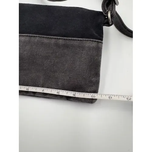 Free People Crossbody Bag Charcoal Black Canvas Leather Foldover Minimalist OS - Image 6