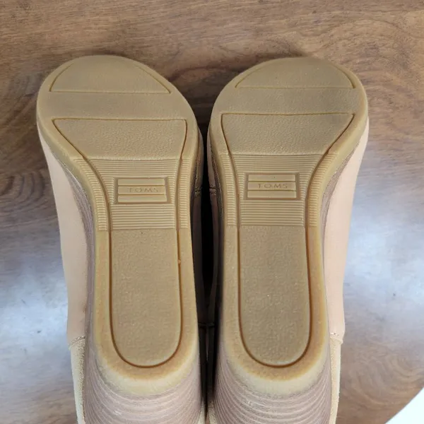 Toms Womens Kelsey Booties 6 Beige Leather Suede Round Toe Slip On Ankle Wedge - Image 7