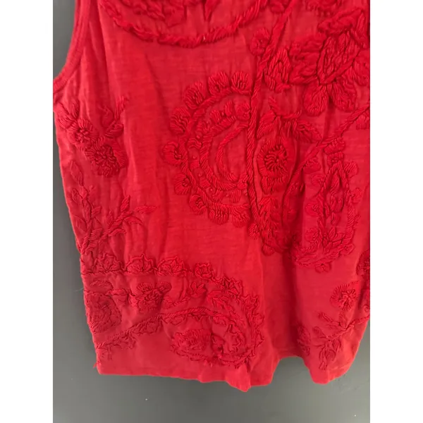 Lucky Brand Red Floral Embroidered‎ Slub Knit Sleeveless Tank Top Womens Small - Image 3