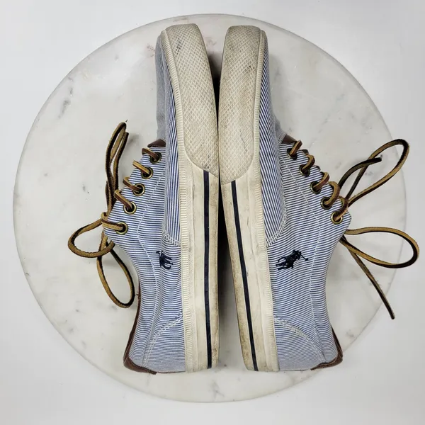 Polo Ralph Lauren Vaughn Boat Shoes Mens 9.5 Blue White Pinstriped Deck Sneakers - Image 8