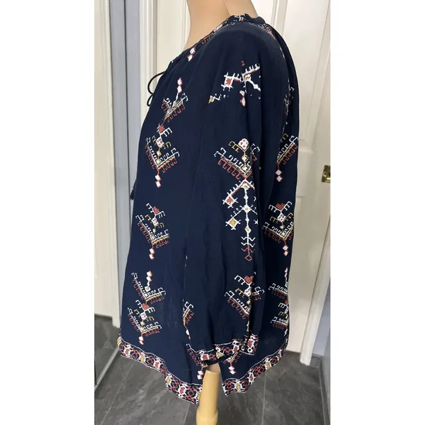 Madewell Women's Navy Embroidered Peasant Top‎ Size Medium Aztec Southwest Boho - Image 7