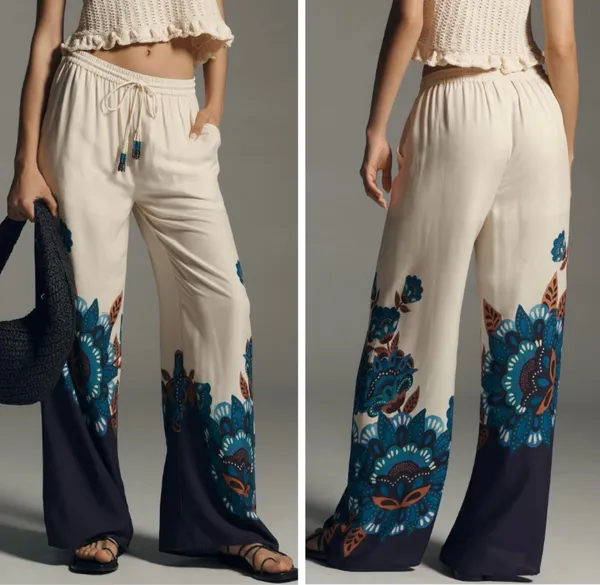 Farm Rio Martina Printed Pull-on Wide-Leg Pants, Size M - Image 2