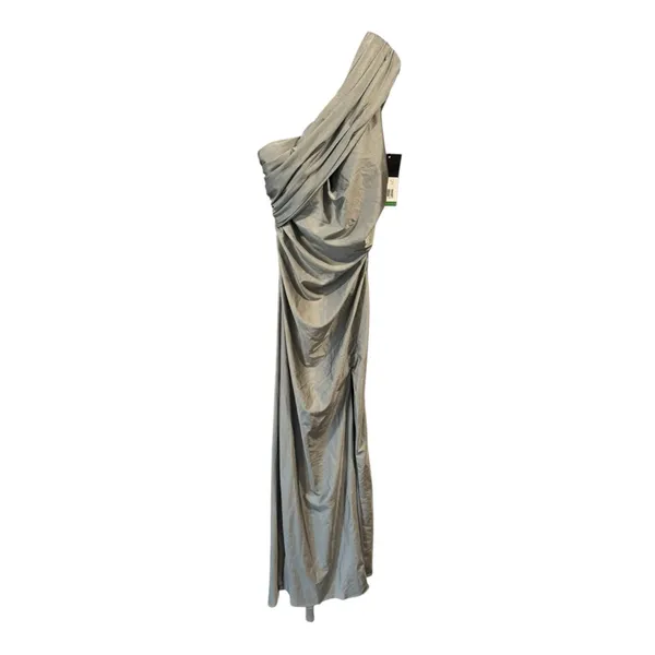 La Femme One Shoulder Shiny Ruched Jersey Dress Slit‎ Gown Silver Gray 6 - Image 5