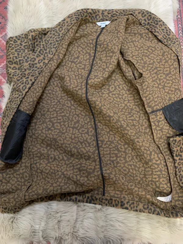Old Navy Leopard Print Wool Coatigan Coat Jacket Medium - Image 5