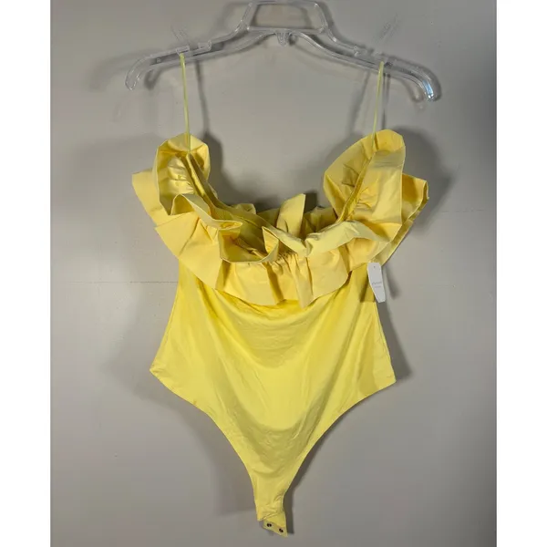 Altar'd State Bodysuit Women L Yellow New Ruffle Off‎ Shoulder - Image 9