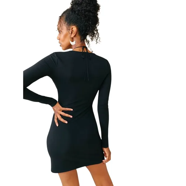 Reformation Vianna Black Long Sleeve Plunge Cutout Bodycon‎ Mini Dress XS - Image 8