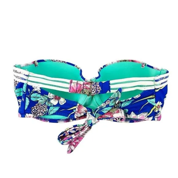 Shade & Shore Blue Floral Strapless Underwire Push-up Swim Bikini‎ Top Size 36C - Image 2