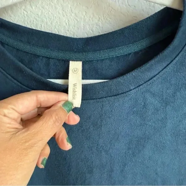 Wishlist Women’s Faux Suede Stretch Short Sleeve Pockets Navy Mini‎ Dress Size M - Image 10