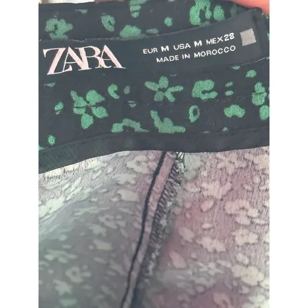 ZARA Floral Skater Mini flare Skort Black Green Womens Size M - Image 5