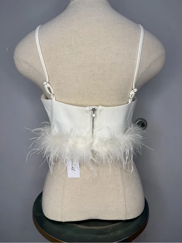 Nasty Gal White Feather-Trim V-Neck Camisole - Image 4