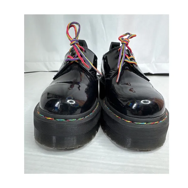 Dr. Martens 1461 Quad Rainbow Patent Platform Shoes black size 7 ladies 6 Men - Image 16