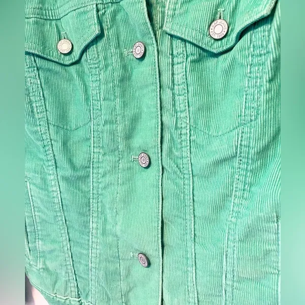 Gap Women's Mint Green Western Corduroy Faux Fur Lined Button Up Jacket - Image 4