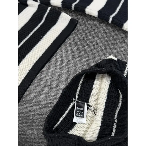 Shein Black And White Striped Knit Two Piece Set Size Small - Image 5