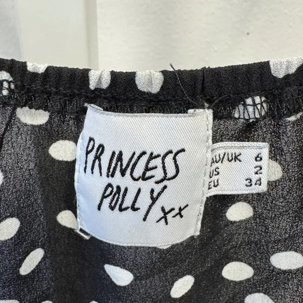 Princess Polly Polka Dot Wrap Mini Dress Black White Ruffle Hem Size US 2 Summer - Image 7