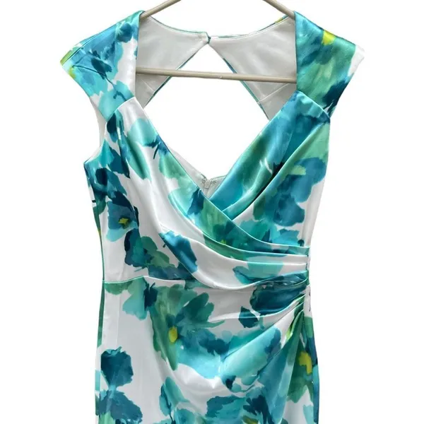 London times size 4 tropical satin faux wrap dress - Image 4