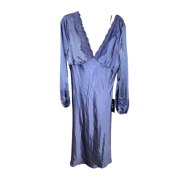 Lulus NWT Illustrious Elegance Periwinkle Satin‎ Long Sleeve Midi Dress Size XL - Image 3