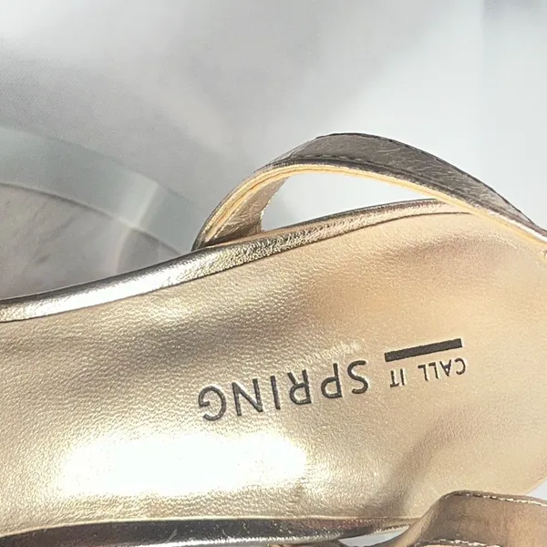 Call It Spring Gold Ankle Strap Block Heel Sandals Size 6 With Box - Image 6