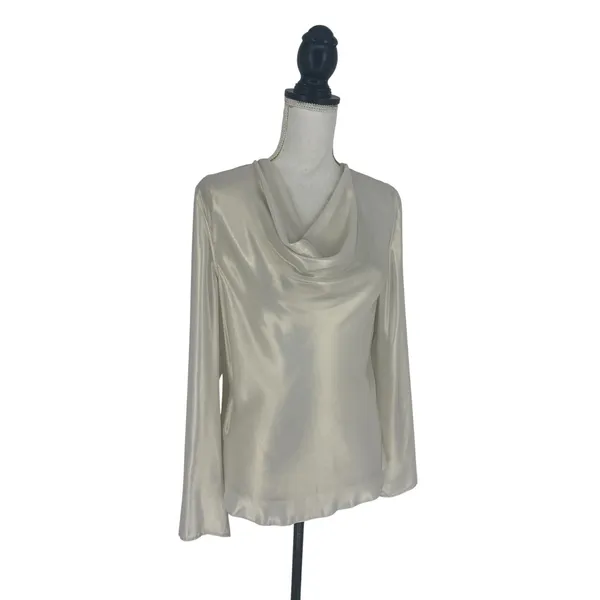 Diomi Reversible Cowl Neck Satin Blouse White Gold‎ Medium NWT - Image 8