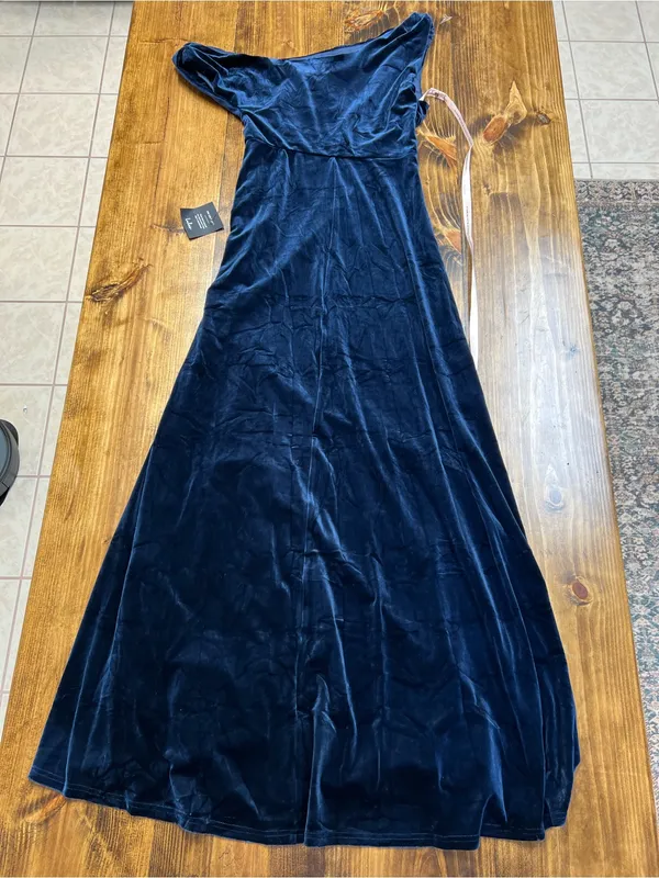Lulus Coveted Confidence Navy Blue Velvet Asymmetrical Maxi Dress Size Large NWT - Image 14