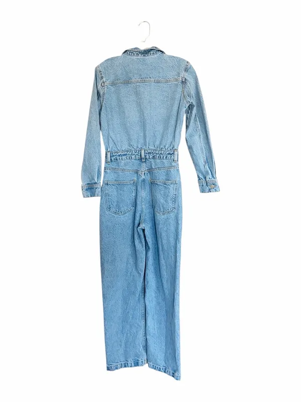 NWT ZARA Light Wash Denim Jumpsuit Boiler Long Sleeve Button Front S 0108/236 S - Image 7