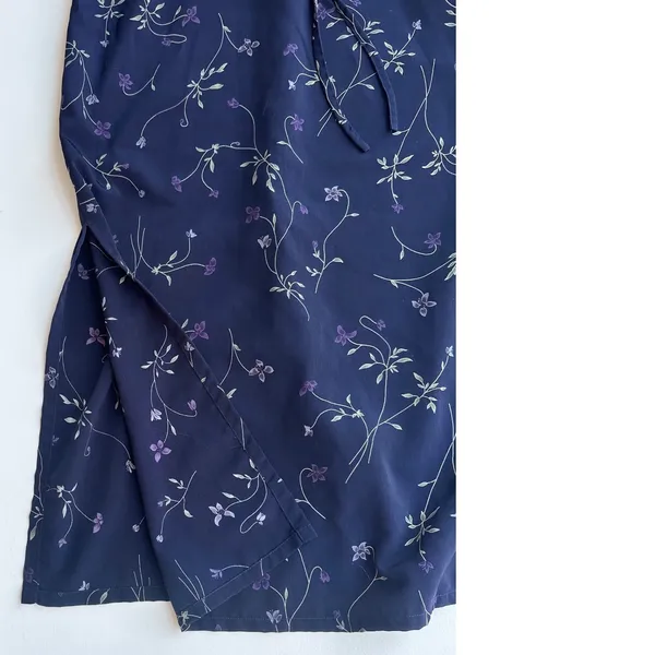 Vintage Y2K Aeropostale Navy Blue Floral Midi Slip Skirt Size 6 Slit Whimsygoth - Image 5