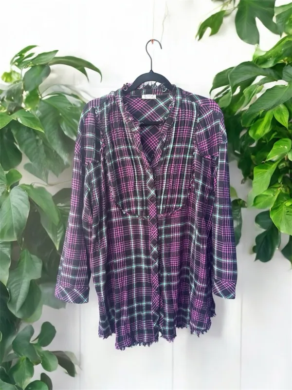 Free People Intimately Plaid About You Sleep Top Medium - Image 2