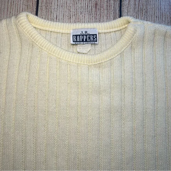 Vintage 80s Knit‎ Sweater Ribbed Womens Large Retro Cream Crewneck Pullover USA - Image 4