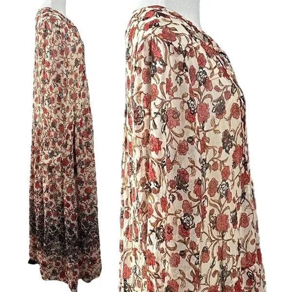 Free People Bohemian Billowy Floral See It Through Maxi Dress Tea Combo Large - Image 9