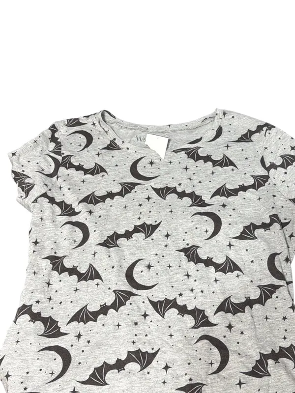 Wound Up Gray Halloween T Shirt Black Bats Moons Stars Crew Neck Size XL NWT - Image 3