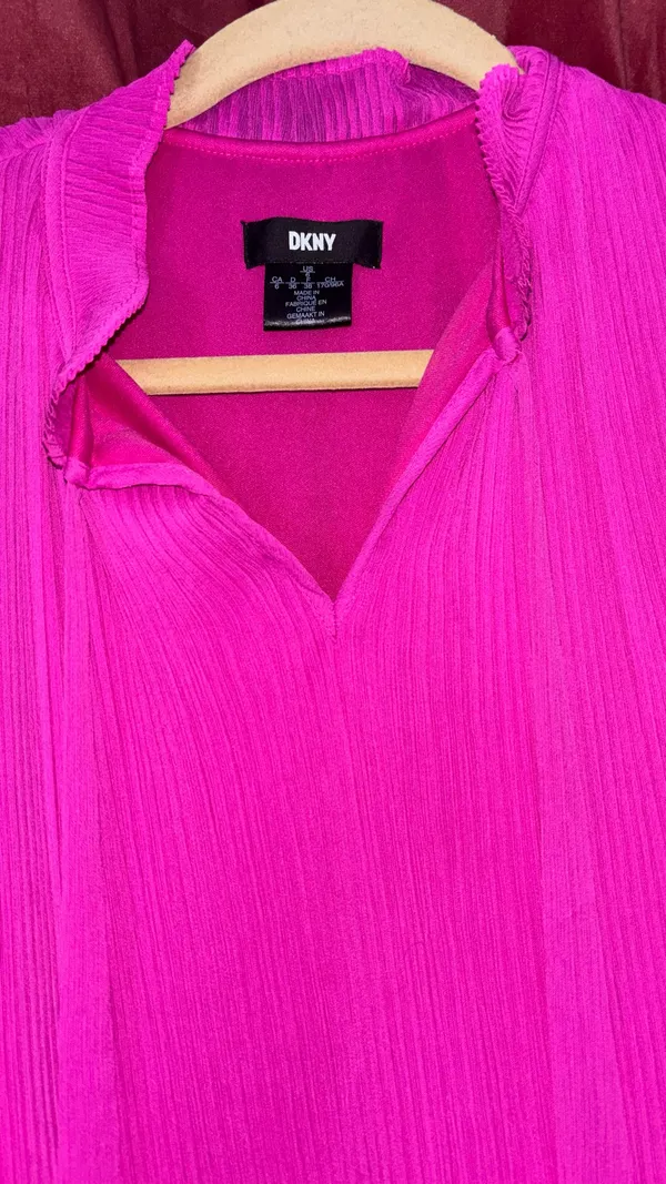 DKNY Pink Solid Pleated Shift Dress V-Neck Sleeveless  - Image 2