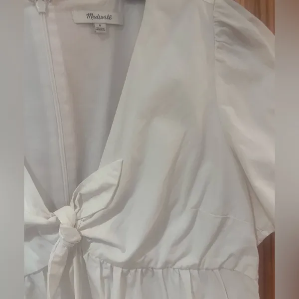 Madewell Tie-Front Poplin Cotton Retro Mini Dress Size‎ 8 in Lighthouse White - Image 6