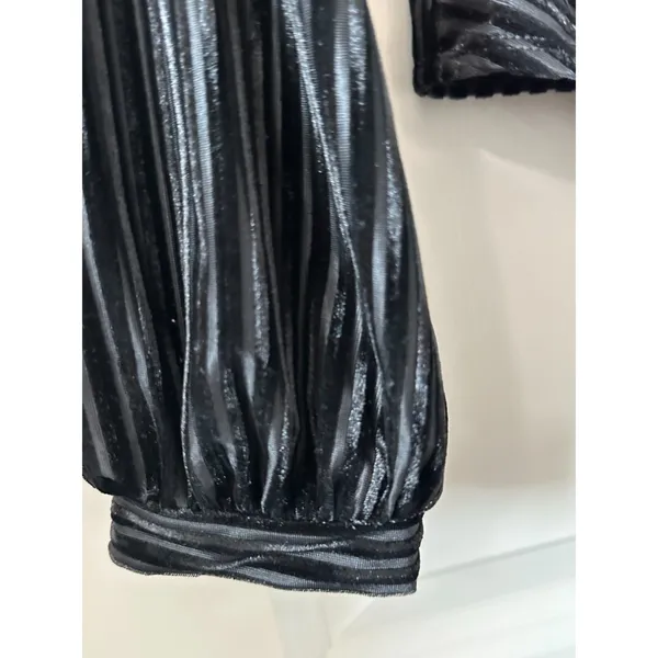 Lulus Black Cat Woman Cutout Padded Velour Striped Going Out Bodysuit Women's Sz - Image 3