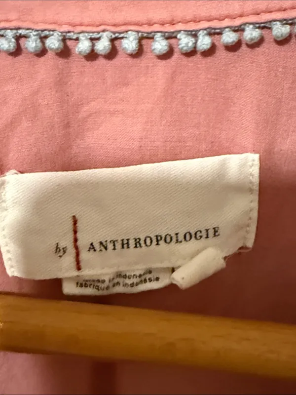 Anthropologie Dusty Pink Blouse with Brown Leaf Motif - Image 2