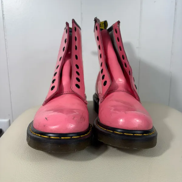 Dr. Martens Hot Pink Patent Leather Lace Up Combat Boots Moto Punk Y2K Size 7 - Image 2