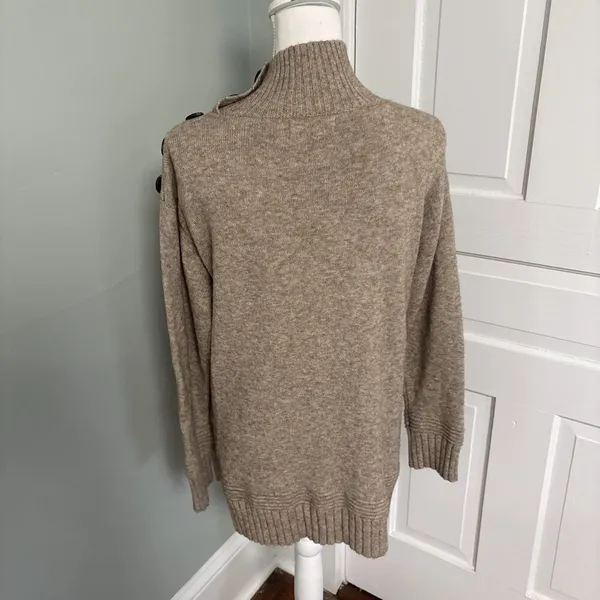 Anthropologie Margairta Tan‎ Button Mock Neck Tunic Sweater Size XS Soft Warm - Image 3