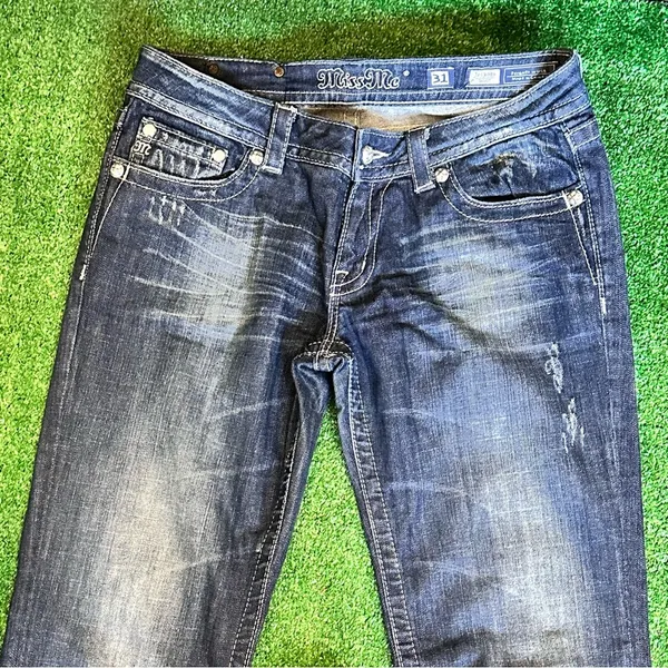 Miss Me Distressed Acid Wash Dark Bootcut Jeans - Image 3