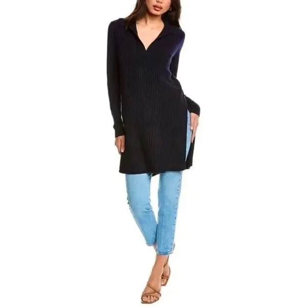 ALEX MILL Ribbed Tunic Sweater Dark Navy Blue Pullover Merino Wool Knit Small - Image 4