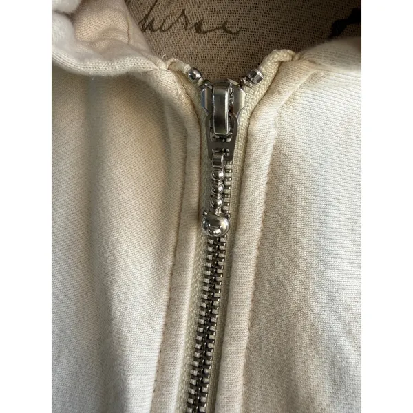 Teddy Fresh Cream‎ Full Zip Hoodie 100% Cotton Fleece Bear Zipper Pull Off White - Image 5