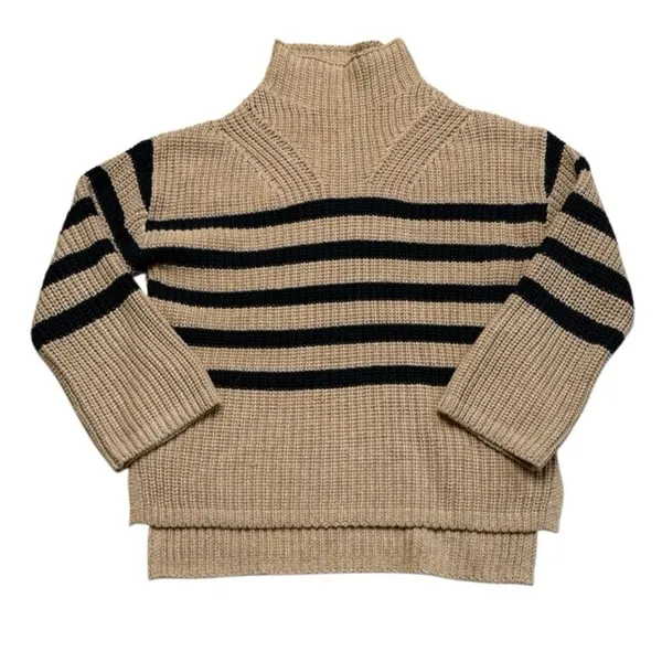 Old Navy Mock-Neck Tunic Sweater Knit Tan and Black Stripe XS - Image 2