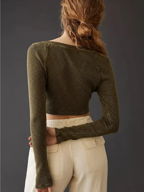 Anthropologie Pilcro Cropped Cardigan Womens XS Moss Green NWT Hook Front Ribbed - Image 3