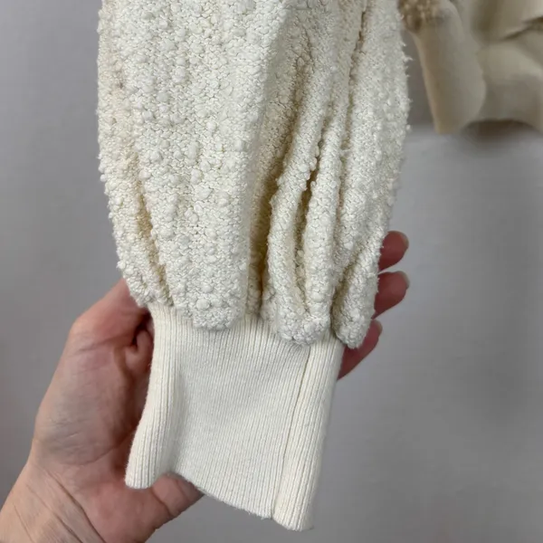 Free People Found‎ My Friend Sweater Small Cream Balloon Sleeve Knit Popcorn - Image 4
