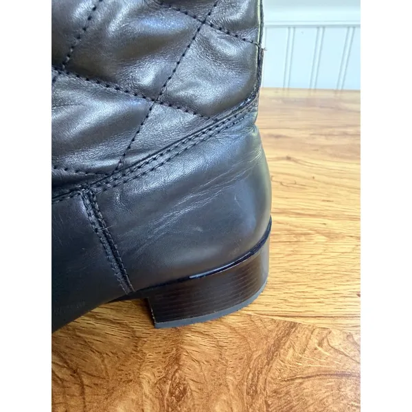 Tory Burch Kiernan Quilted Leather Riding Boots Brown Logo 8.5M - Image 12