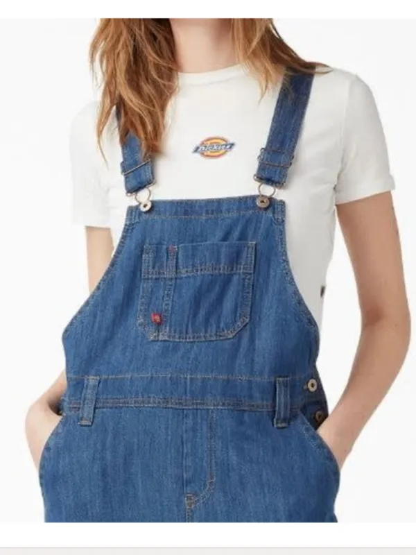 NWT DICKIES Women's Relaxed Fit Bib Overalls Medium Wash Blue Small - Image 4
