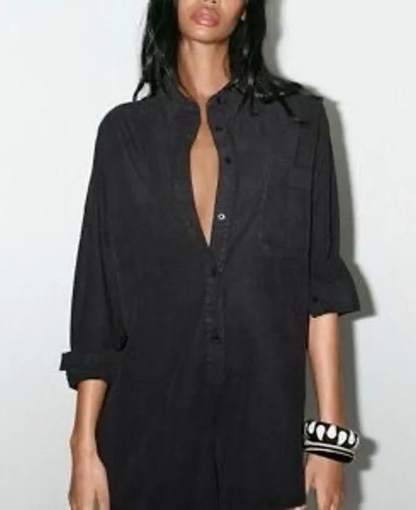 Zara Black Long Sleeve Button Front Short Romper Size Medium - Image 2