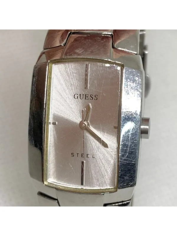 Vintage guess steel women watch silver tone 21mm quartz links 6.5” running - Image 3