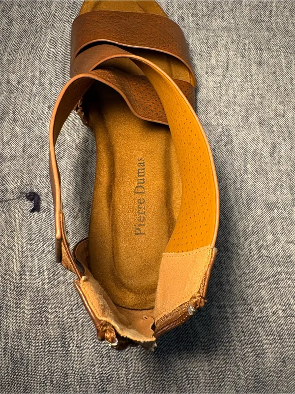 Pierre Dumas Brown Perforated Leather Wedge Sandals Women’s Size 7 - Image 5