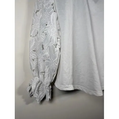 ANDTHEWHY White Floral Crochet Lace Long Sleeve Top Crewneck Blouse Small‎ - Image 4